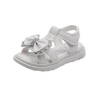 Sandalias para niños, sandalias para niñas, zapatos de piel, antideslizantes, zapatos de verano, sandalias de verano ligeras, sandalias de playa con flores, Blanco, 32 EU