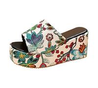 Sandalias Para Playa Pantuflas Mujer Verano Primavera Verano Mujer Sandalias Gruesa Tacón de Cuña Tacón Flor Estampado On Punta Abierta Cómodo Estilo Zapatos de Cuña Zapatillas (Red 42)
