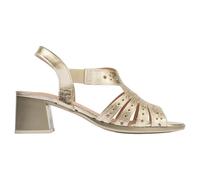 PITILLOS - Sandalias con tacón cuadrado ancho,de piel,tira elástica al tobillo,liso,clásico,con brillo, para: Mujer color: ORO talla:40