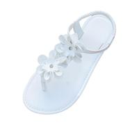 Sandalias planas bohemias con tira entre los dedos, sandalias casuales de verano para la playa, sandalias de punta abierta, zapatos cómodos para caminar. (White, 38)