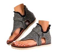 Sandalias planas cómodas con tira entre los dedos, sandalias de playa informales de verano para caminar, sandalias de punta abierta, ligeras y fáciles de poner. (Grey, 37)