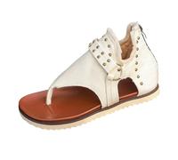 Sandalias planas cómodas con tira entre los dedos, sandalias de playa informales de verano para caminar, sandalias de punta abierta, ligeras y fáciles de poner. (White, 42)