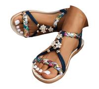 Sandalias planas con tiras para mujer, zapatos de verano para mujer, sandalias con flores, chanclas brillantes, correa cruzada, sandalias de suela suave, sandalias ligeras para la playa, bohemias