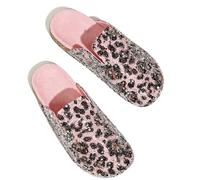 Sandalias planas de corcho con estampado de leopardo para mujer mule planas de punta redonda deslizamiento nueva sandalia cómoda cristal para cuentas interior y exterior(Leopard print pink,39 EU)