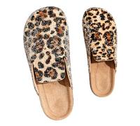Sandalias planas de corcho con estampado de leopardo para mujer mule planas de punta redonda deslizamiento nueva sandalia cómoda cristal para cuentas interior y exterior(Leopard print brown,43 EU)