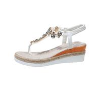 Sandalias planas de cuña para mujer, con correa transparente, zapatos de verano con joyas, alpargata, plataforma cómoda, tanga elástica, calzado de tobillo, White, 37 EU