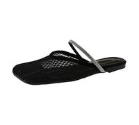 Sandalias planas de malla para mujer, elegantes, informales, con puntera cuadrada, con correas de purpurina, para fiestas de verano elegantes y atuendos elegantes para el día a día, Black, 37.5 EU