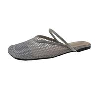 Sandalias planas de malla para mujer, elegantes, informales, con puntera cuadrada, con correas de purpurina, para fiestas de verano elegantes y atuendos elegantes para el día a día, gris, 39.5 EU