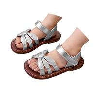 Sandalias planas de moda para niñas, con puntera abierta, cómodas, de verano, para niños pequeños, playa, vacaciones, vestir, sandalias casuales, Silver, 11.5 UK 3X-Wide