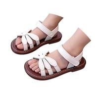 Sandalias planas de moda para niñas, con puntera abierta, cómodas, de verano, para niños pequeños, playa, vacaciones, vestir, sandalias casuales, White, 7.5 UK 3X-Wide