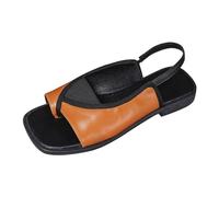 Sandalias planas de piel para mujer, cómodas, tallas grandes, modernas, vintage, romanas, antideslizantes, ligeras, transpirables, con puntera abierta, zapatos de verano, naranja, 36 EU