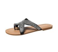 Sandalias Planas de Verano a la con Tira Entre los Dedos con pedrería. Cómodas y Casuales Pantuflas de Playa. para Caminar