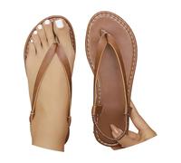 Sandalias planas de verano con tira entre dedos y punta redonda para playa uso casual cómodo caminar libre femenina (Brown, 38)