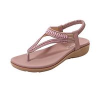 Sandalias planas de verano para mujer, estilo casual, a la moda, con puntera y correa elástica para el tobillo, para playa, piscina, hogar, yoga, Pink, 40 EU