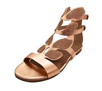 Sandalias planas elegantes para mujer, sandalias de diamantes de imitación, sandalias romanas vintage, sandalias de plataforma con decoración floral para verano, antideslizantes, suela de goma fija