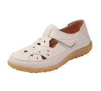 Sandalias planas genéricas de cuero para mujer para verano sandalias casuales versátiles para las mujeres zapatos de senderismo cómodo transpirable arco soporte sandalia caminando al aire libre, beige