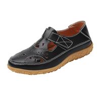 Sandalias planas genéricas de cuero para mujer para verano sandalias casuales versátiles para las mujeres zapatos de senderismo cómodo transpirable arco soporte sandalia caminando al aire libre, Negro