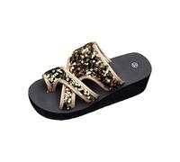 Sandalias Planas Mujer Verano Chanclas Cuña Women'S Beach Slope Heel Slippers Hollow Casual Slippers Slope Bottom Shoes Sandals Sandalias Tacon Mujer Verano Chanclas Negras (Gold 36)