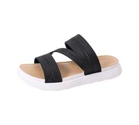 Sandalias Planas Mujer Zapatos Abiertos Desnudos | Tejido Textil, Punta Abierta, Bridas Cruzadas, Suela Gruesa Textura, Slip-On Con Enhebrar | Verano Playa Ciudad Vacaciones Promenade, 01 negro., 40