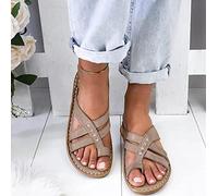 Sandalias planas ortopédicas con corrección de juanetes para mujer, con soporte de arco, puntera abierta, de piel, para uso casual de verano, 004, 36EU