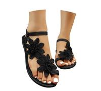 Sandalias planas para mujer 2026 Falt Ladies Beach Floral Spring Boho Trendy Summer Gladiator Fashion Y2K Spring 2026 Sandalias planas cómodas, Black, 40.5 EU