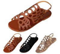 Sandalias planas para mujer, a la moda, con hebilla ajustable, huecas, transpirables, informales, cómodas, para caminar, senderismo, playa, vacaciones, viajes, oro rosa, 39.5 EU