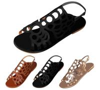 Sandalias planas para mujer, a la moda, con hebilla ajustable, huecas, transpirables, informales, cómodas, para caminar, senderismo, playa, vacaciones, viajes, Black, 40 EU