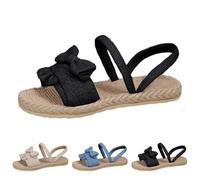 Sandalias planas para mujer, a la moda, informales, cómodas, suaves, con lazo, decoración de lazo, puntera abierta, color sólido, sandalias de doble correa para verano, senderismo, vacaciones en la