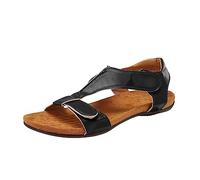 Sandalias planas para mujer, cómodas, ortopédicas, elegantes, zapatos de verano ortopédicos, suelas suaves con plantilla de verano, transpirables, sandalias peep toe para el tiempo libre, Negro , 41