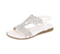 Sandalias planas para mujer con diamantes de imitación, estilo bohemio, con correa en T, zapatos de playa, sandalias de verano, elegantes, sandalias de playa, sandalias de punta blanda, sandalias