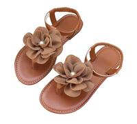 Sandalias planas para mujer, diseño de flores del Reino Unido, puntera abierta, elásticas, ligeras, cómodas, para vacaciones, fiestas, Brown, 38 EU