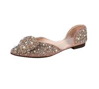 Sandalias planas para mujer, puntiagudas, cerradas, modernas, bohemias, con cuentas, con diamantes de imitación, elegantes, para fiesta de graduación, antideslizantes, para bodas, noches, Pink, 36.5