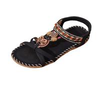 Sandalias planas para mujer, sandalias bohemias de verano con perlas de diamantes de imitación, plantilla suave, zapatos de playa, cómodos zapatos de verano, sandalias planas, sandalias de playa con