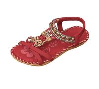 Sandalias planas para mujer, sandalias bohemias de verano con perlas de diamantes de imitación, plantilla suave, zapatos de playa, cómodos zapatos de verano, sandalias planas, sandalias de playa con