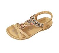 Sandalias planas para mujer, sandalias bohemias de verano con perlas de diamantes de imitación, plantilla suave, zapatos de playa, cómodos zapatos de verano, sandalias planas, sandalias de playa con