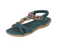 Sandalias planas para mujer, sandalias bohemias de verano con perlas de diamantes de imitación, plantilla suave, zapatos de playa, cómodos zapatos de verano, sandalias planas, sandalias de playa con