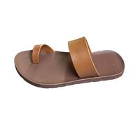 Sandalias planas para mujer, sandalias planas con dedos Peep Toe, sandalias de dedo sin cordones, sandalias de piel sintética, antideslizantes, sandalias de playa, sandalias ligeras y cómodas, marrón