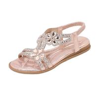 Sandalias planas para mujer, sandalias planas para mujer, sandalias brillantes con diamantes de imitación, sandalias de verano con tapa abierta, sandalias romanas, estilo bohemio, vintage, lavables