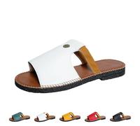 Sandalias planas para mujer, suaves, a la moda, puntera abierta, zapatos casuales de verano, cómodas, anchas, para caminar, sandalias ligeras para vacaciones en la playa, White, 37 EU