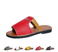 Sandalias planas para mujer, suaves, a la moda, puntera abierta, zapatos casuales de verano, cómodas, anchas, para caminar, sandalias ligeras para vacaciones en la playa, Red, 38 EU