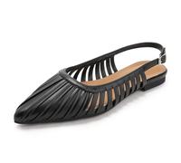 Sandalias Planas Punta Fina Slingback Mujer Caladas Tejidas Tiras Transpirables Estilo Vintage Francés Zapatos Diario Viaje Vacaciones Talla 36-42,Negro,40 EU