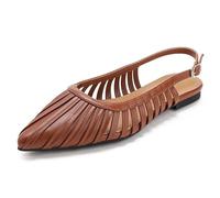 Sandalias Planas Punta Fina Slingback Mujer Caladas Tejidas Tiras Transpirables Estilo Vintage Francés Zapatos Diario Viaje Vacaciones Talla 36-42,Marrón,37 EU