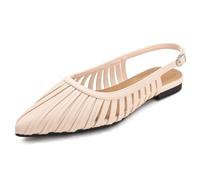 Sandalias Planas Punta Fina Slingback Mujer Caladas Tejidas Tiras Transpirables Estilo Vintage Francés Zapatos Diario Viaje Vacaciones Talla 36-42,Beige,37 EU