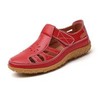 Sandalias planas sólidas para mujer 2026 Falt Beach Spring Fashion Summer Cutout Work Office Fashion Spring 2026 Ladies Dressy Flat Sandals Western, Red, 36 EU