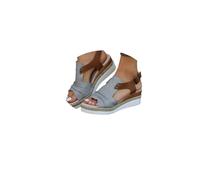 Sandalias Plataforma Mujer Ortopédicas Platino - Tacón de Esparto con Soporte, Huaraches Verano con Tiras Tobillera Ajustable, Calzado Vacaciones Playa-Ciudad Elegantes Talla con Plantilla Comfort