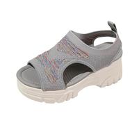 Sandalias Plataforma Mujer, Zapatos Abiertos, Nu-Pies, Mulas Sport | Malla Calada, Slip-On Poner, Punta Abierta, Lados Cortados, Suela Gruesa | Verano Playa Marche Vacaciones, 01 gris, 37 EU
