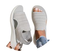 Sandalias plateau de malla para mujer, elásticas, Schlupf Sandaletten mit offener Zehenpartie, leichte Sommerschuhe fr Freizeit Urlaub Strand Alltag und Sommerliche Outfits im, gris, 37 EU