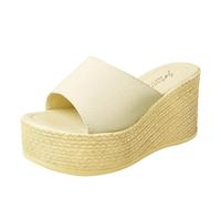 Sandalias Playa Mujer Verano Chanclas de Cuña Zapatillas de Cuña Informales Con Punta En El Dedo Del Pie Zapatillas Zapatos Para Mujer Sandalias Deportivas Chanclas (Beige 40)