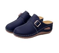 Sandalias Punta cerrada Mujer Verano Cómodo - Zapatos Retro Mujer Vintage Mulas Cuña Zueco Color Sólido Sandalia Moda Zapato De Enhebrar Sandalette Gran Tamaño Mule Casual Chic Zuecos, azul marino, 36