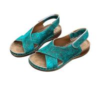 Sandalias retro florales en relieve para mujer, con correa cruzada, puntera abierta, estilo casual, para caminar, vacaciones, salidas casuales, Blue, 40.5 EU
